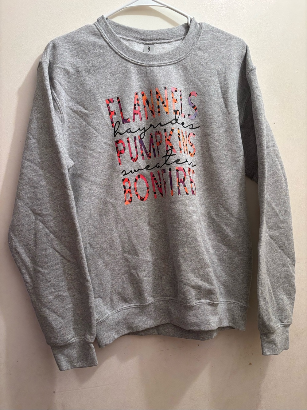 Gray Crewneck Sweatshirt with Colorful Leopard Text